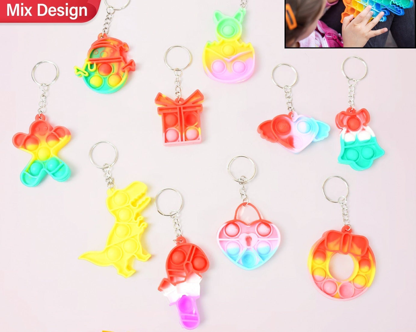 Compact Silicone Pop it Keychain Toy - Birthday Return Gift of Kids - Portable Bubble Popping Fun Stress Relief Fidget Toy (mix design | 1 Pc)