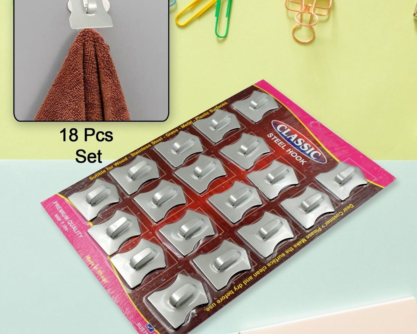 18-Piece Stainless Steel Wall Hooks: Organize Your Home Effortlessly