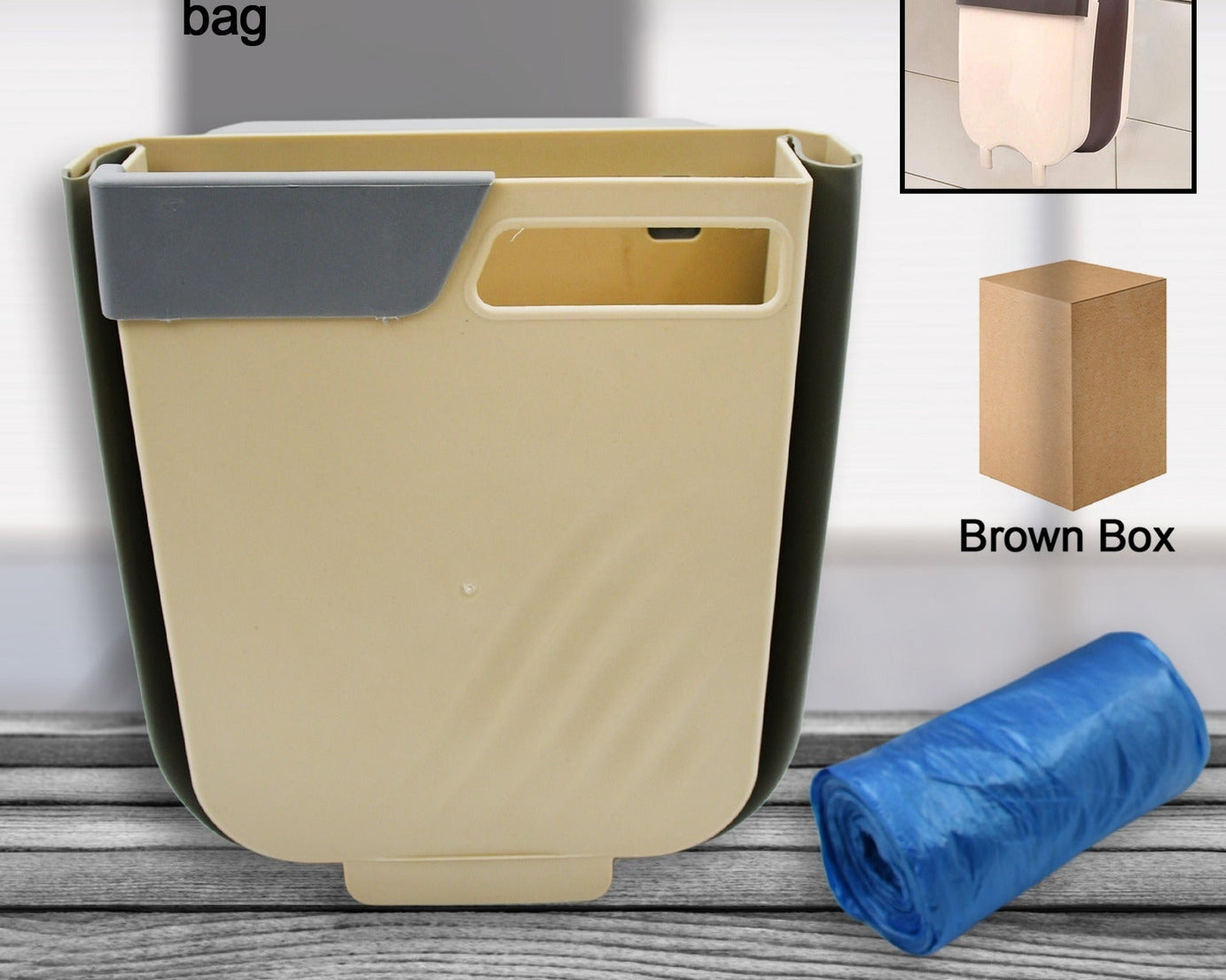 Hanging Trash Can for Kitchen Cabinet Door, Small Collapsible Foldable Waste Bins, Hanging Trash Holder for Bathroom Bedroom Office Car, Portable