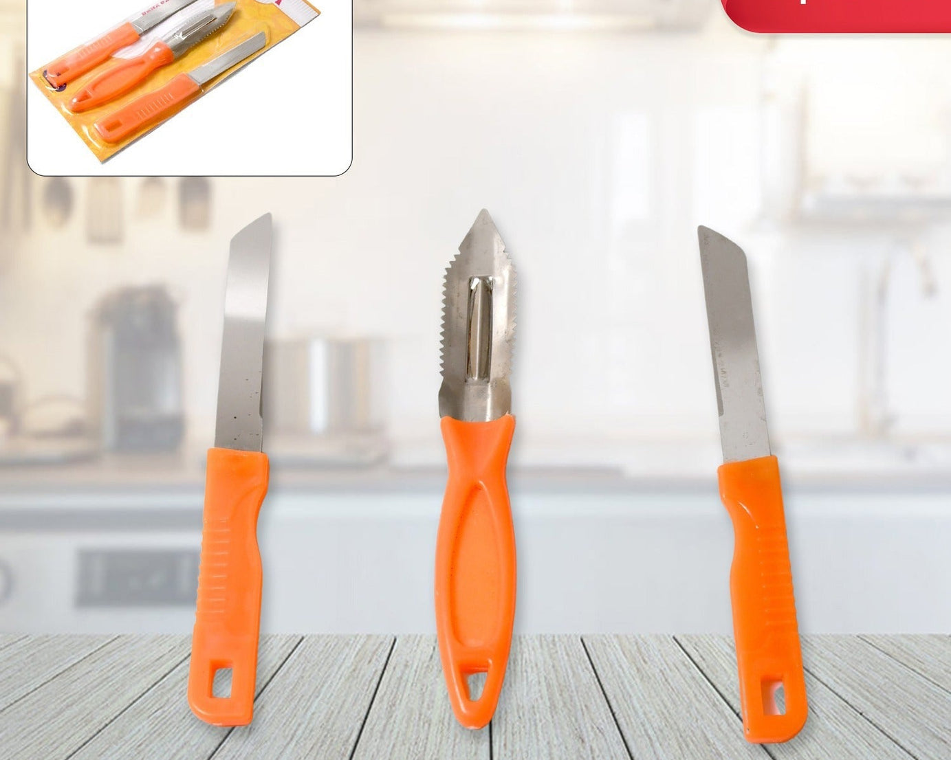 3in1 Multipurpose Stainless Steel Classic Kitchen Knife Set of 3 for Fruits and Vegetable Chopping / Cutting / Peeling, Kitchen Knife / Vegetable Peeler / Plain Knife