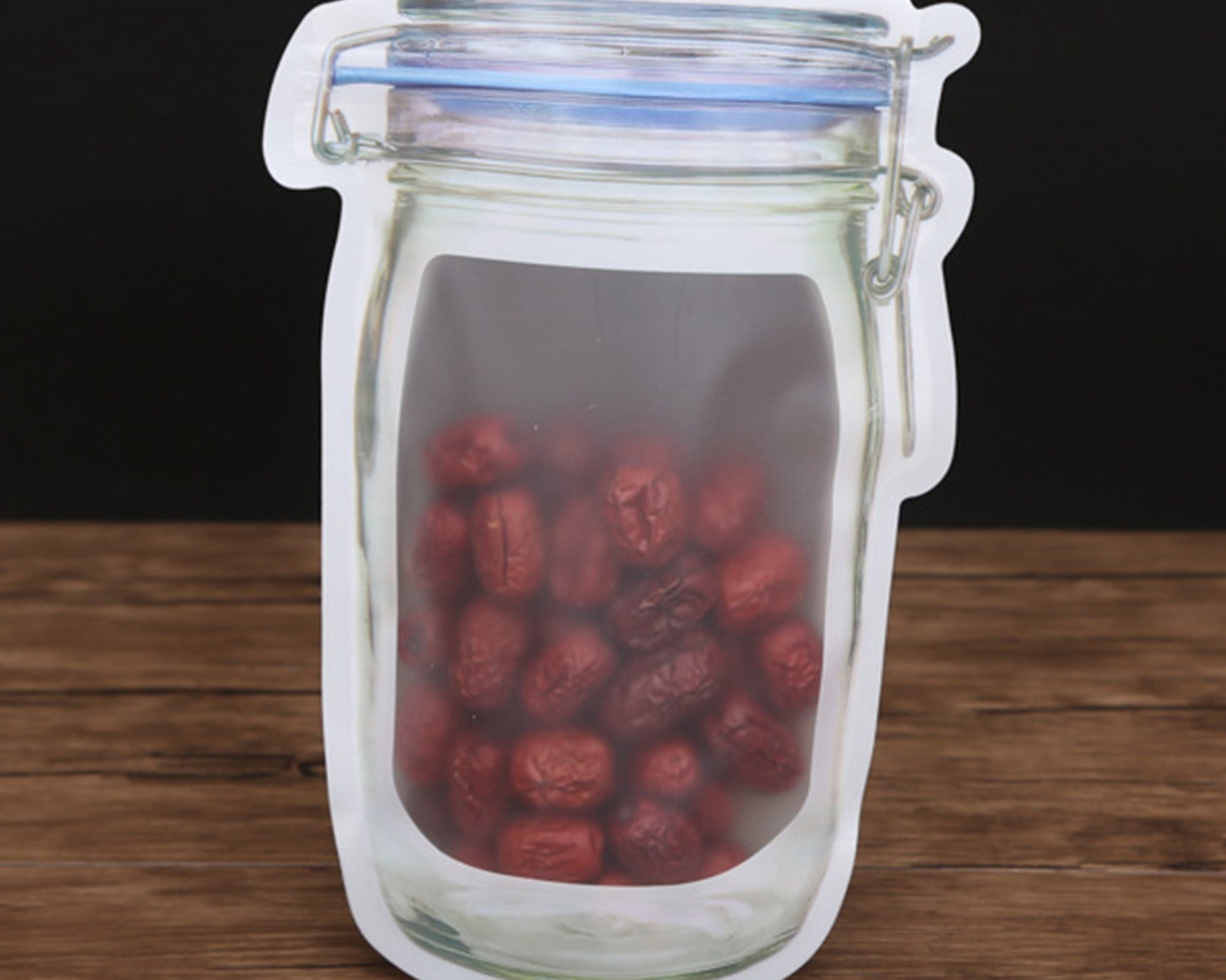 Plastic mason jar with airtight seal and zipper for food storage, 1000ml.