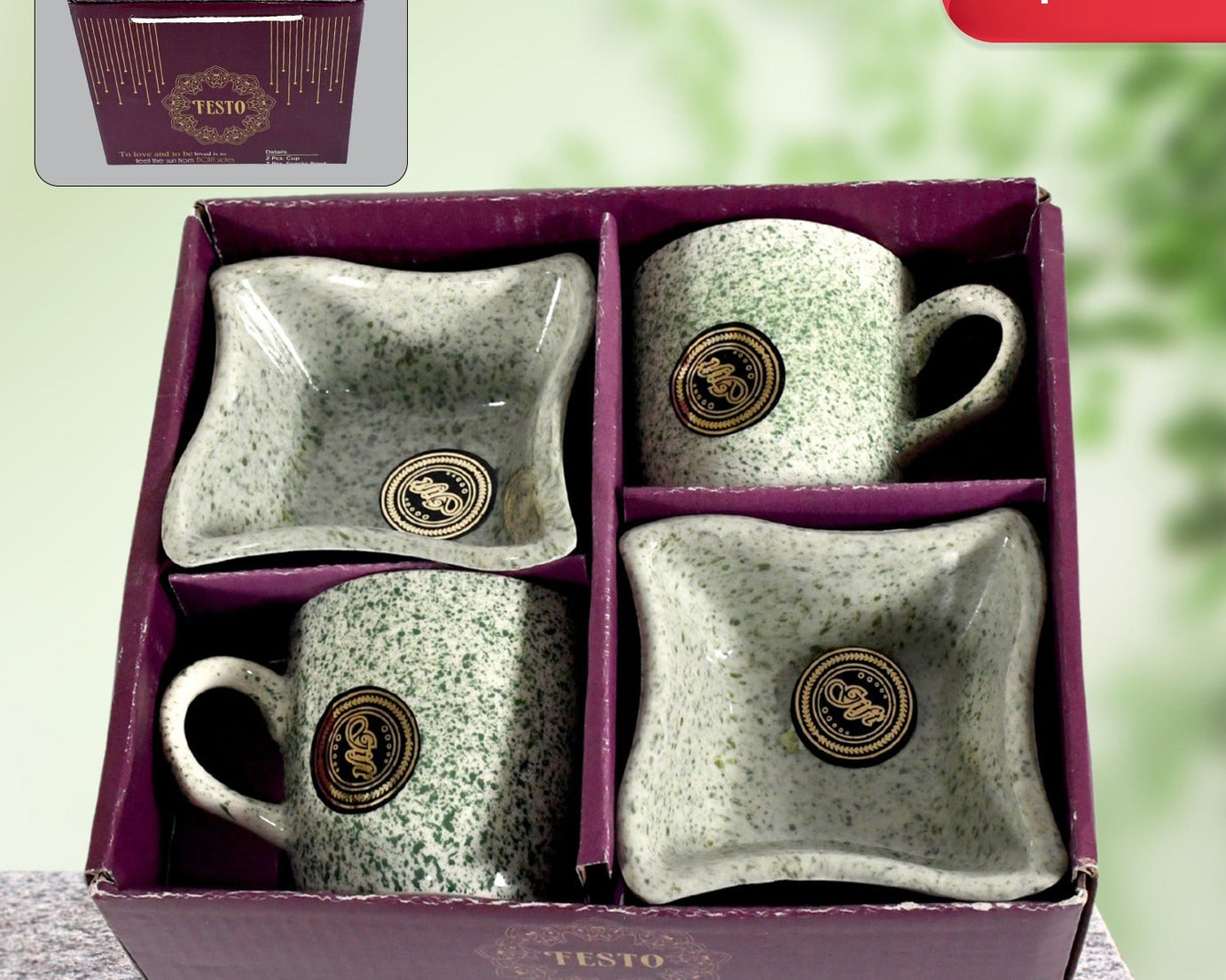 Ceramic Tea / cups / Mug Set Including Snacks / Serving Bowl Milk Cup, Coffee Cup, Tea Cup, Breakfast Cup, Drinking Mug or Outdoor for Household, Gift for Birthday, Wedding Party (4 Pcs set)