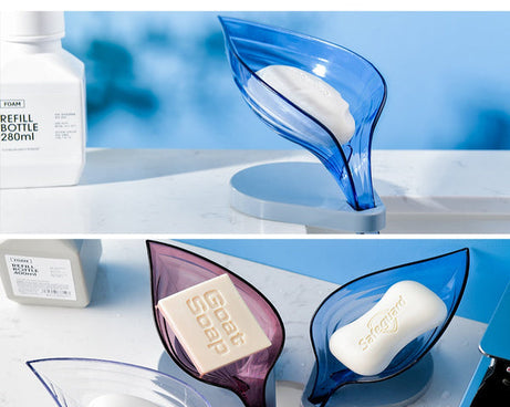 Modern leaf-shaped soap dish for bathrooms.