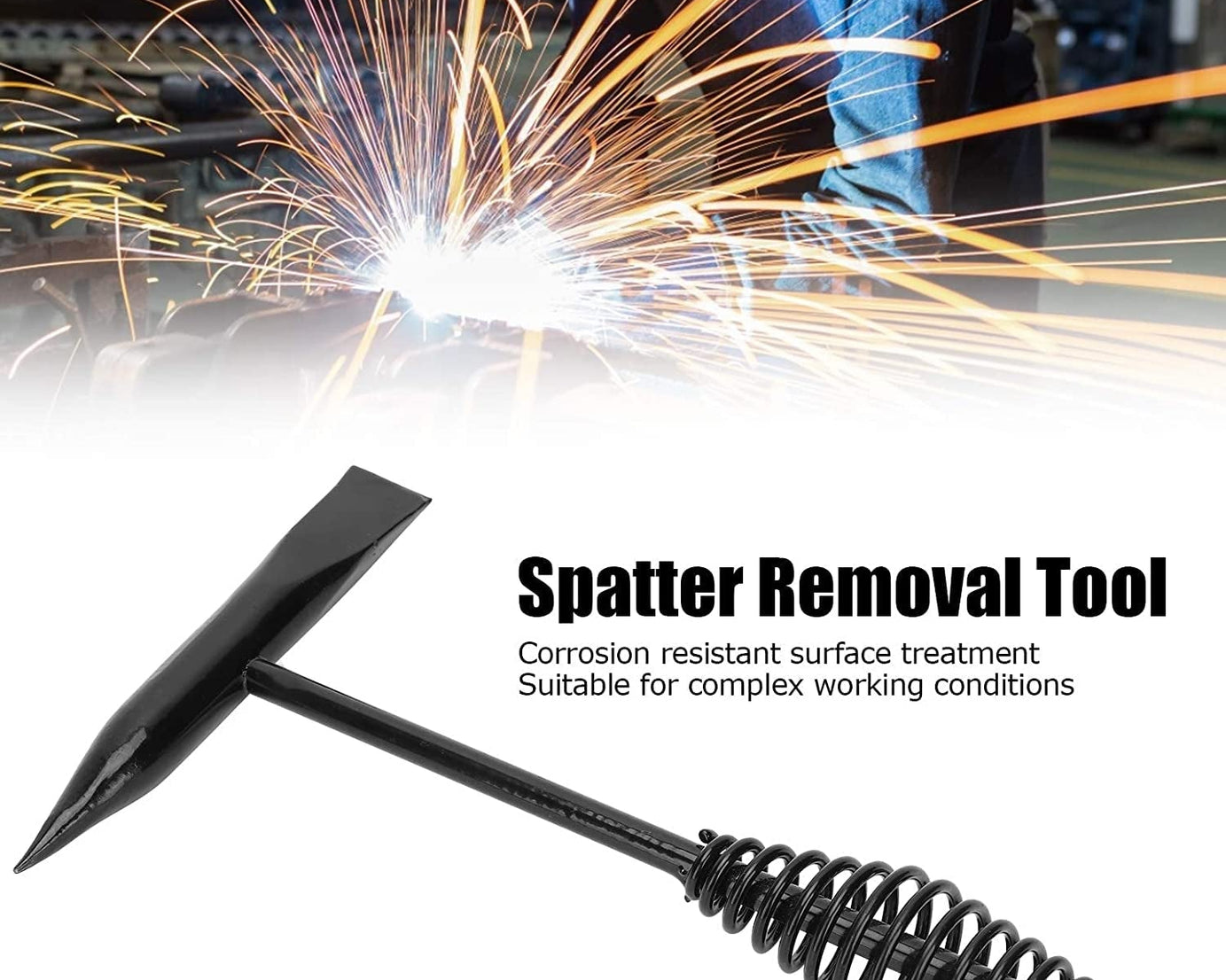 Welding Slag Removal Tool Chipping Hammer with Coil Spring Handle, Mufti Functional for Cleaning Removing Slag Industrial Weld Slag Spatter Removal Tool Welding Hammer, for Machinery Electrician (1 Pc )