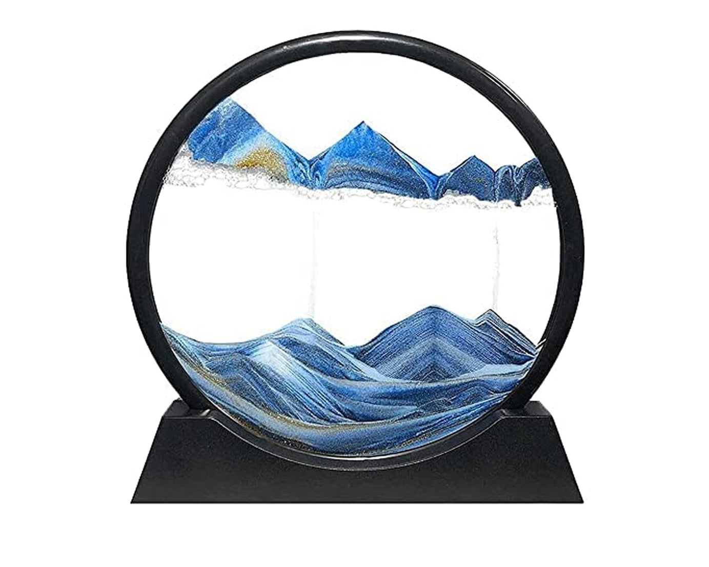Moving Sand Art Picture Decor, 3D Deep Sea Sandscape Liquid Motion, Round Glass Frame Display Flowing Sand Relaxing Gift for Kids Adults Painting Artistic Sandscape for Home, Office, Ornament Desktop Art Bookshelves Decoration (1 Pc )
