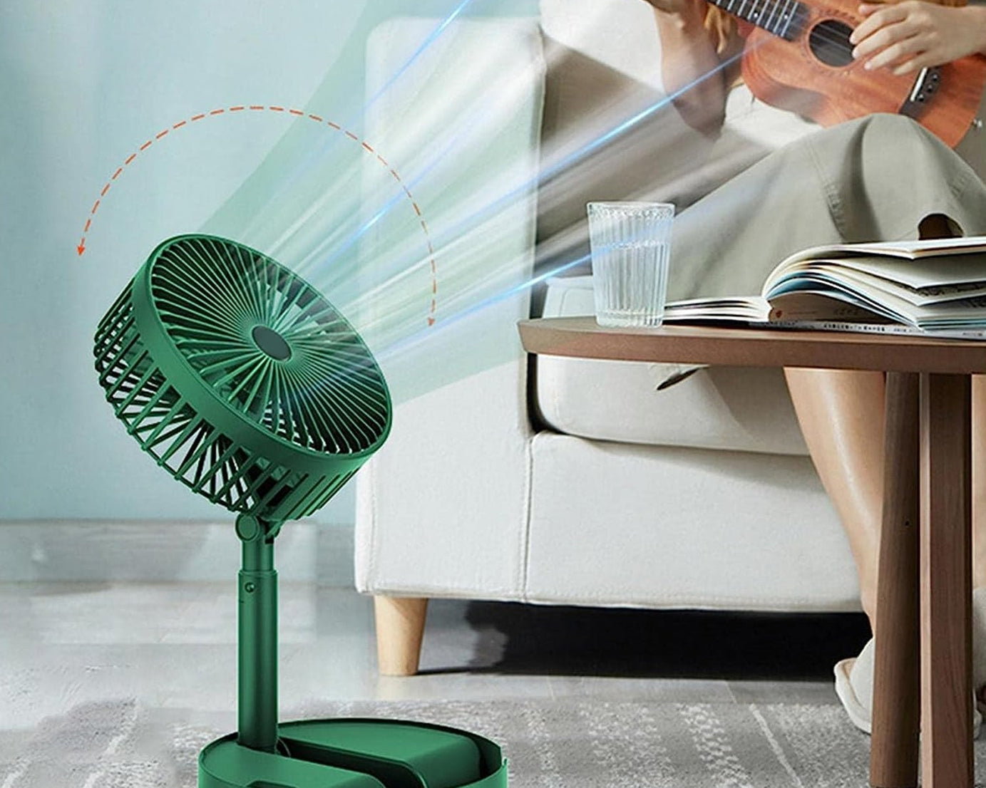 Portable and foldable electric fan for travel.