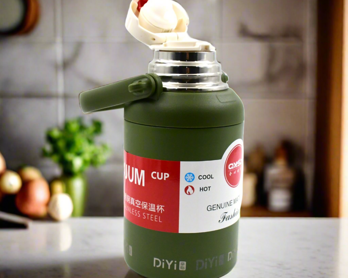 Stainless Steel Vacuum Insulated Water Bottle / Cup | Leak Proof Flask for Tea Coffee | Reusable Water Bottle with Hanging Strap | Bottle for Hot & Cold Drinks Wide Mouth Water Flask (900 ML / Mix Color)