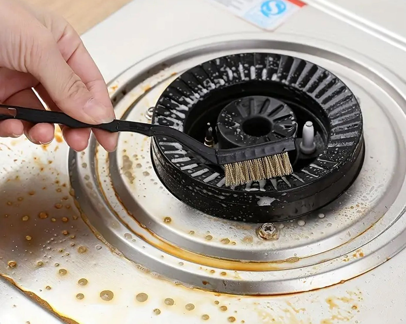 3pc Mini Wire Brush Set Brass Nylon Stainless Steel Bristles Household Cleaning Brush for Gas Stove, Smoke Machine Tool Burner Tiles Tap Rust Removal Welding Slag Dirt & Paint Scrubbing (3 Pcs Set)