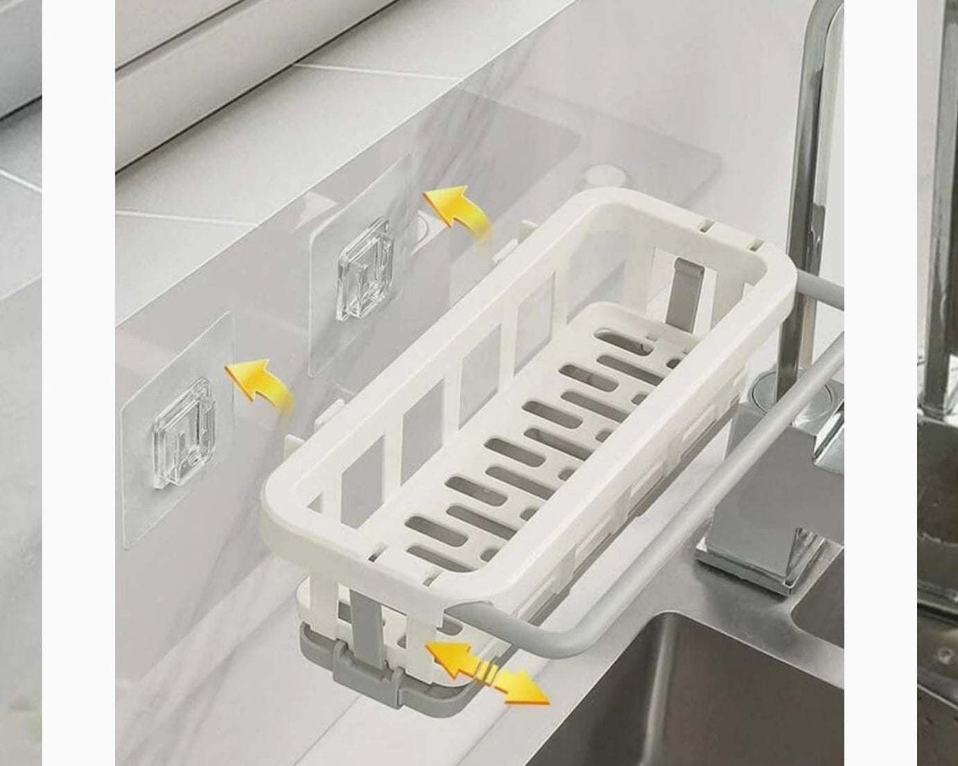 Multipurpose Platic Hanging Drain Rack Retractable Sponge Storage Hanging Rack With Adhesive Hook for Kitchen and Bathroom Dishcloth Holders Basket Drying Tray Organizer