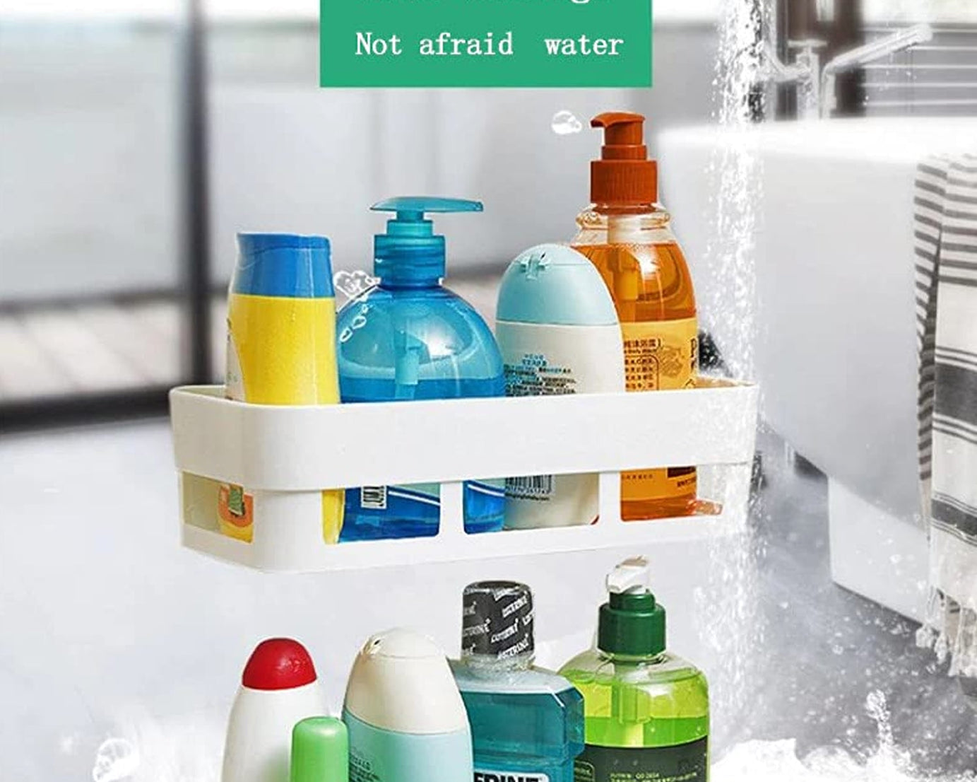 Corner shower caddy with suction cup, plastic shelf