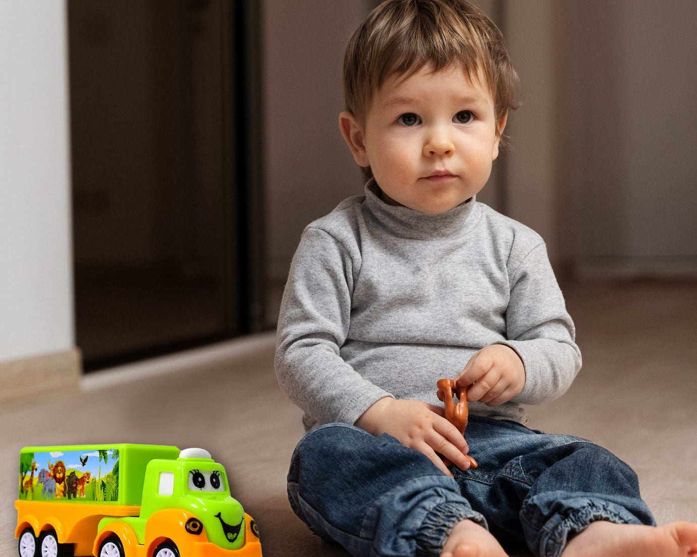 Green and yellow toy truck, small and vibrant