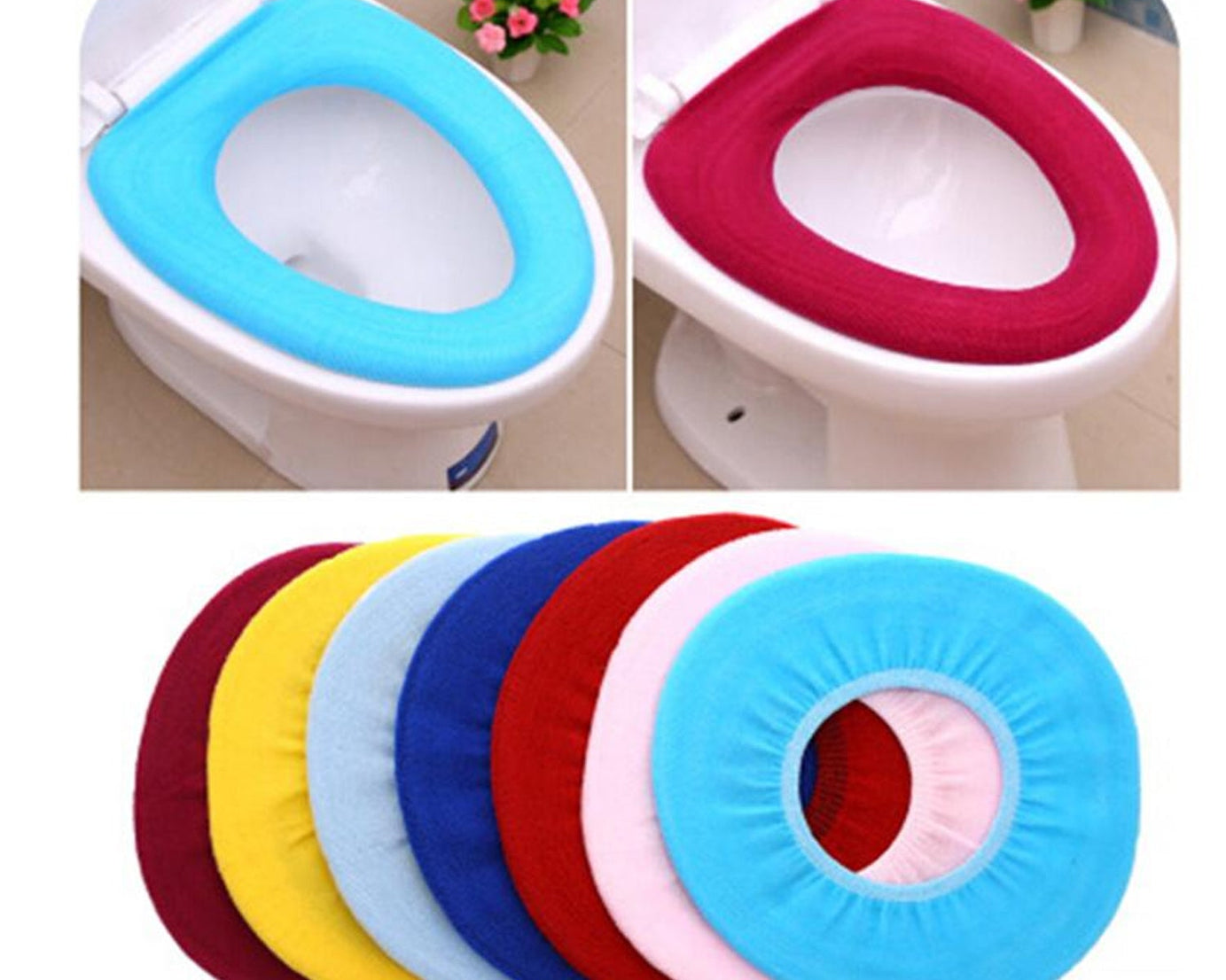 Bathroom Soft Thicker Warmer Stretchable Washable Cloth Toilet Seat Cover Pads (1pc)