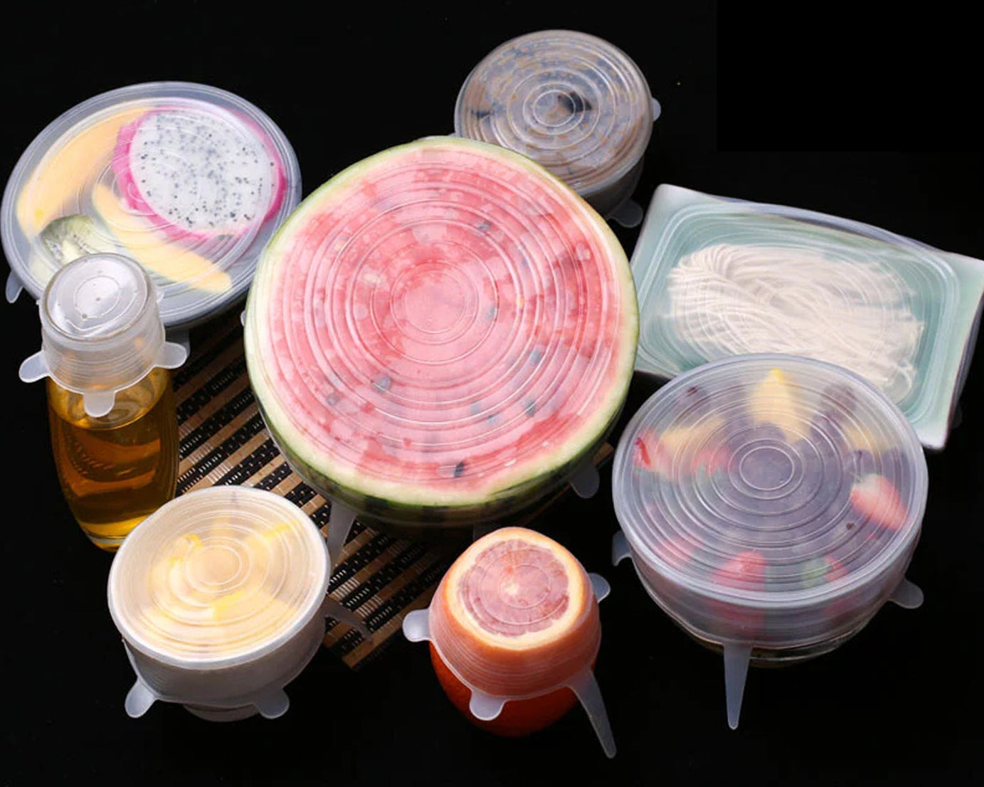 Silicone Stretch Lids, Food Cover For Freezer Microwave Oven Dishwasher Safe Fresh-Keeping Flexible Covers for Utensils, Dishes, Plates Jars, Cans, Mugs, Bowl Covers Food Safety Seal Lids (6 Pcs Set /95 Gm )