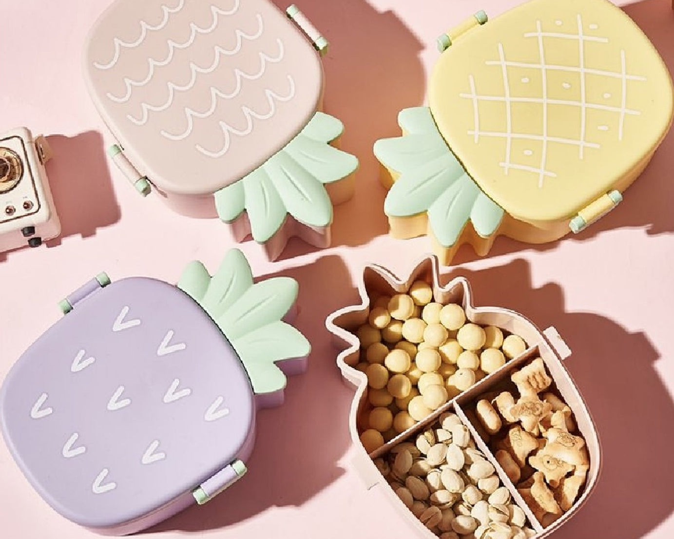 5729 Kids Lunch Box Cute Pineapple Shaped Bento Box with Fork Spoon Snack Candy Container Microwave Portable Office Lunch Box (1 Pc / With Spoon, Fork & Color Box)