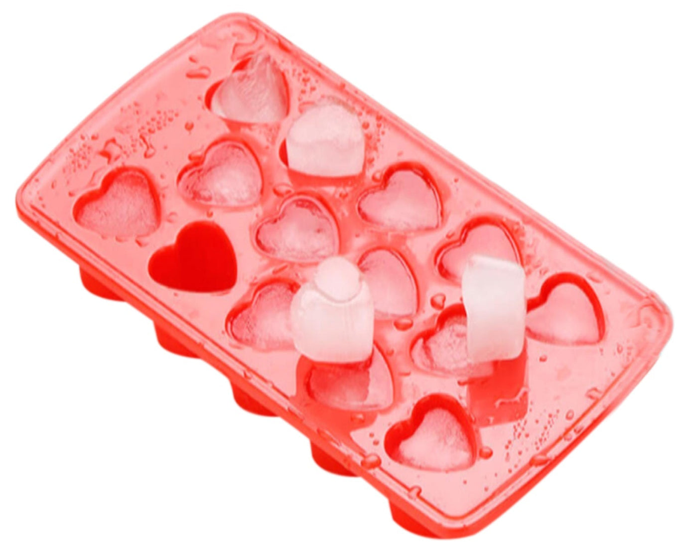 Silicone heart-shaped ice cube tray, ideal for creative drink presentation.