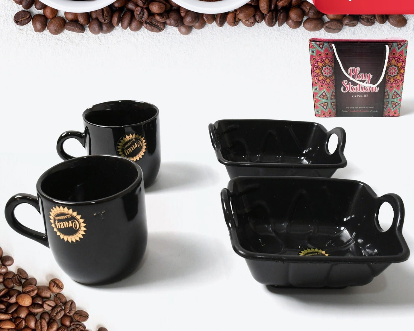 Play Station Ceramic Tea / cups / Mug Set With Handle Serving Bowl Milk Cup, Coffee Cup, Tea Cup, Breakfast Cup, Drinking Mug or Outdoor for Household, Gift for Birthday, Wedding Party (4 Pcs set)