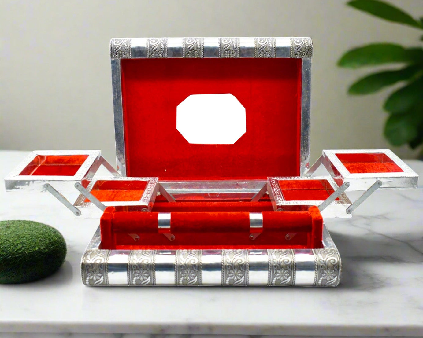 Wooden jewelry organizer with multiple compartments for bangles and accessories