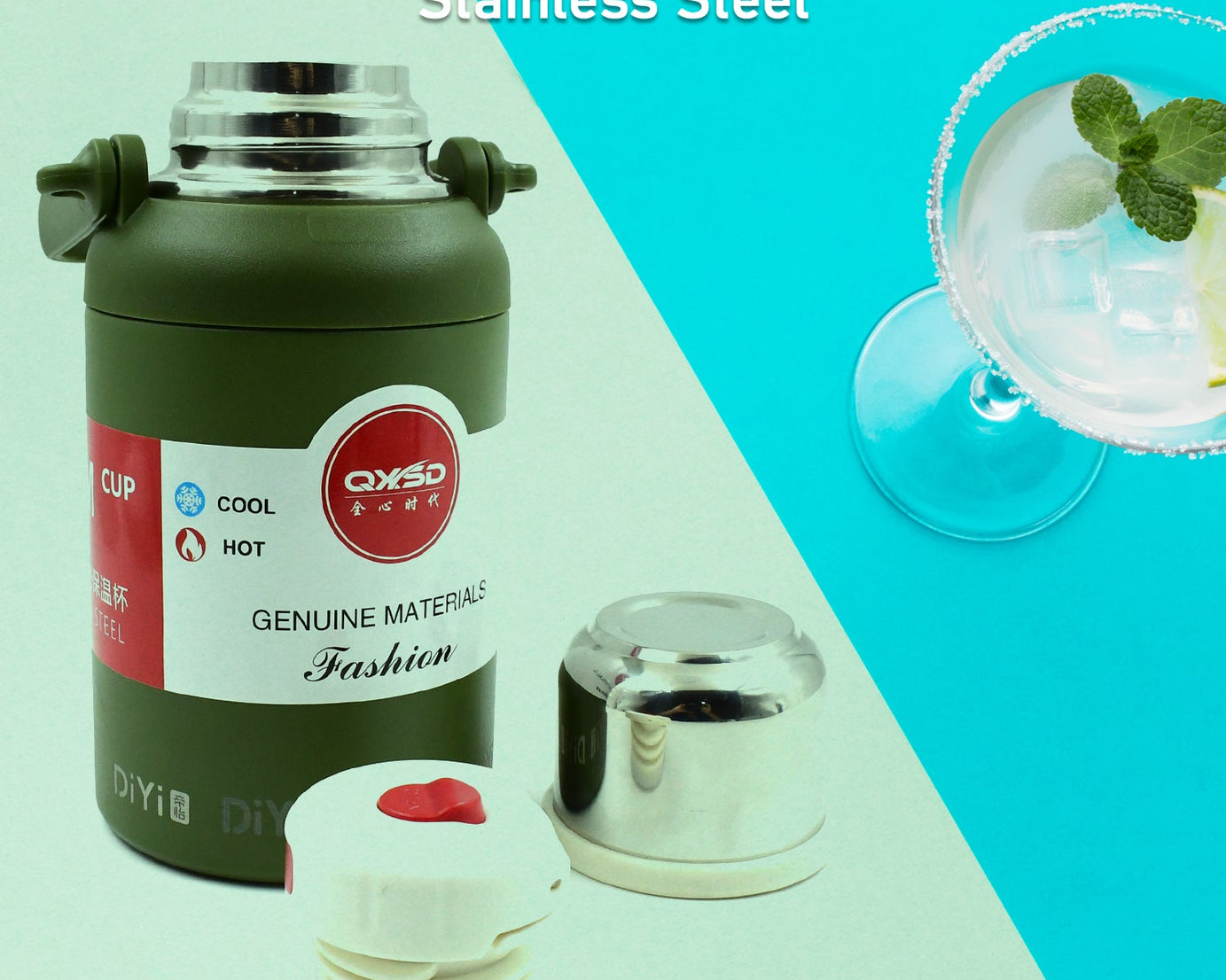 Stainless Steel Vacuum Insulated Water Bottle / Cup | Leak Proof Flask for Tea Coffee | Reusable Water Bottle with Hanging Strap | Bottle for Hot & Cold Drinks Wide Mouth Water Flask (900 ML / Mix Color)