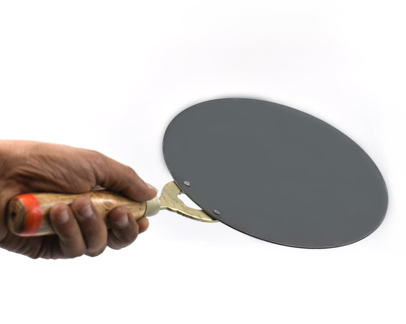 Durable nonstick tawa with wooden handle, suitable for making rotis and parathas.