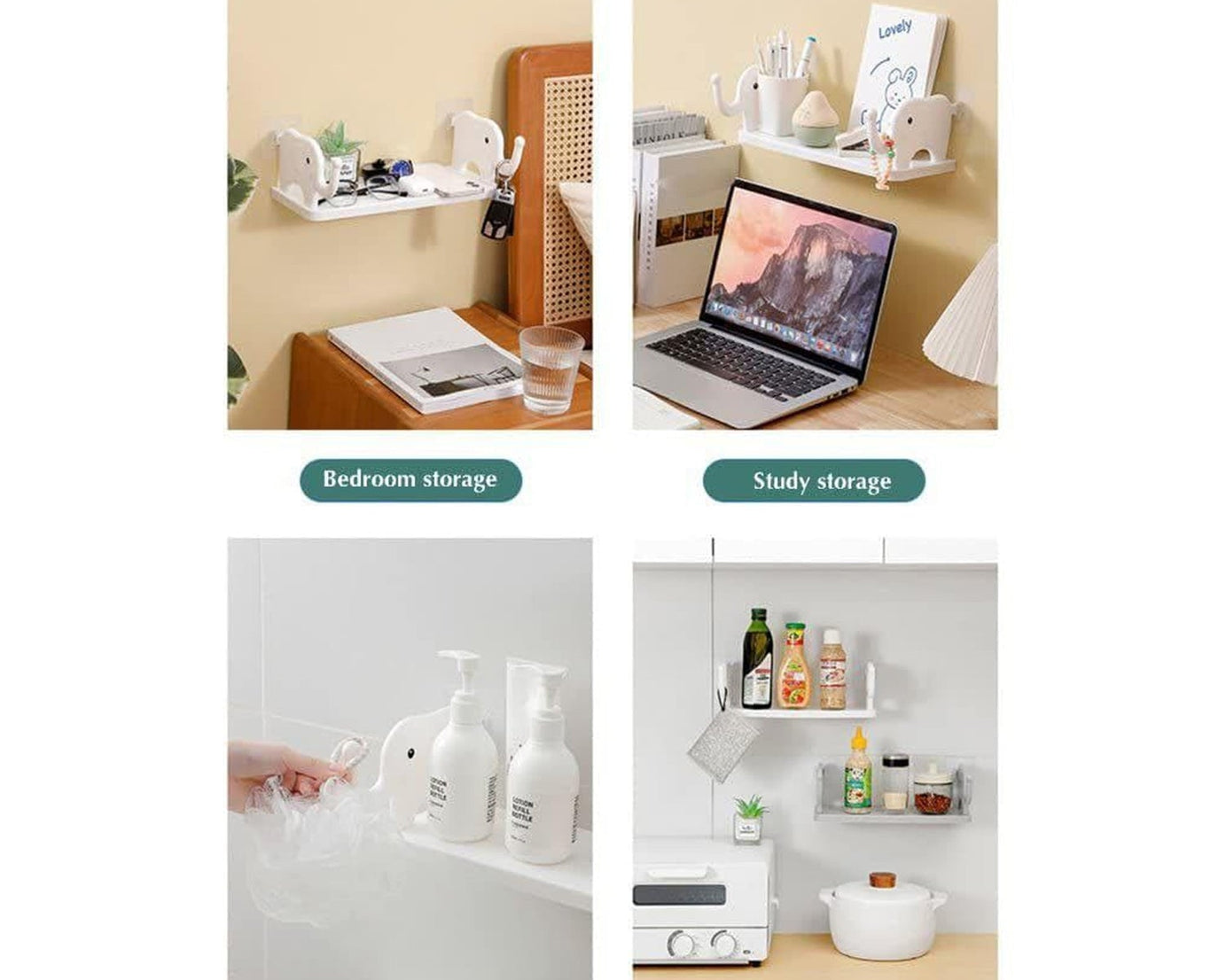 MULTIFUNCTIONAL  ELEPHANT SHAPED STORAGE SHELF, NO PUNCHING WALL MOUNTED MINI STORAGE RACK, CREATIVE CUTE ELEPHANT SHELF ORGANIZER FOR KITCHEN BATHROOM BEDROOM STUDY