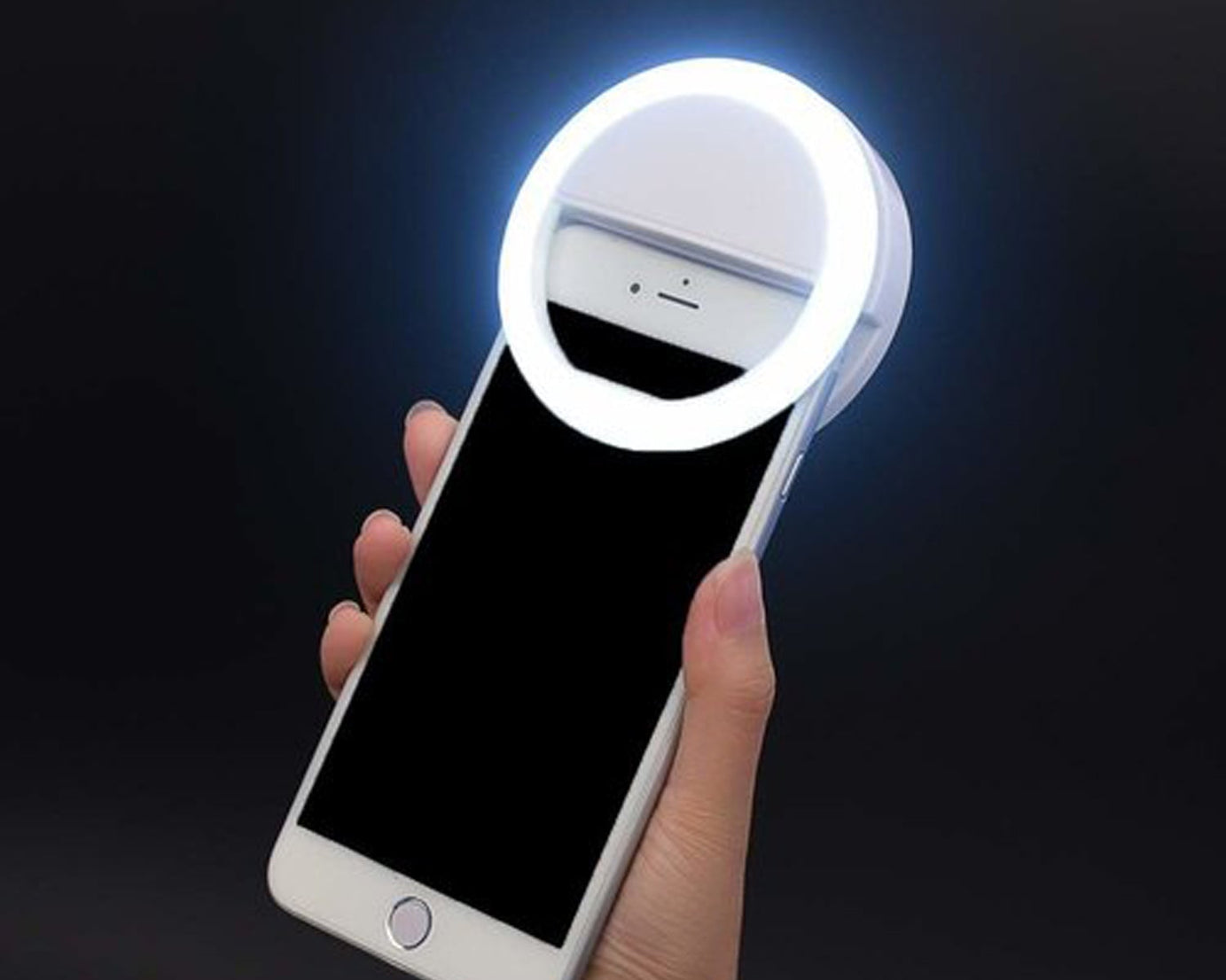 Selfie ring light with stand, close-up of lighting effect