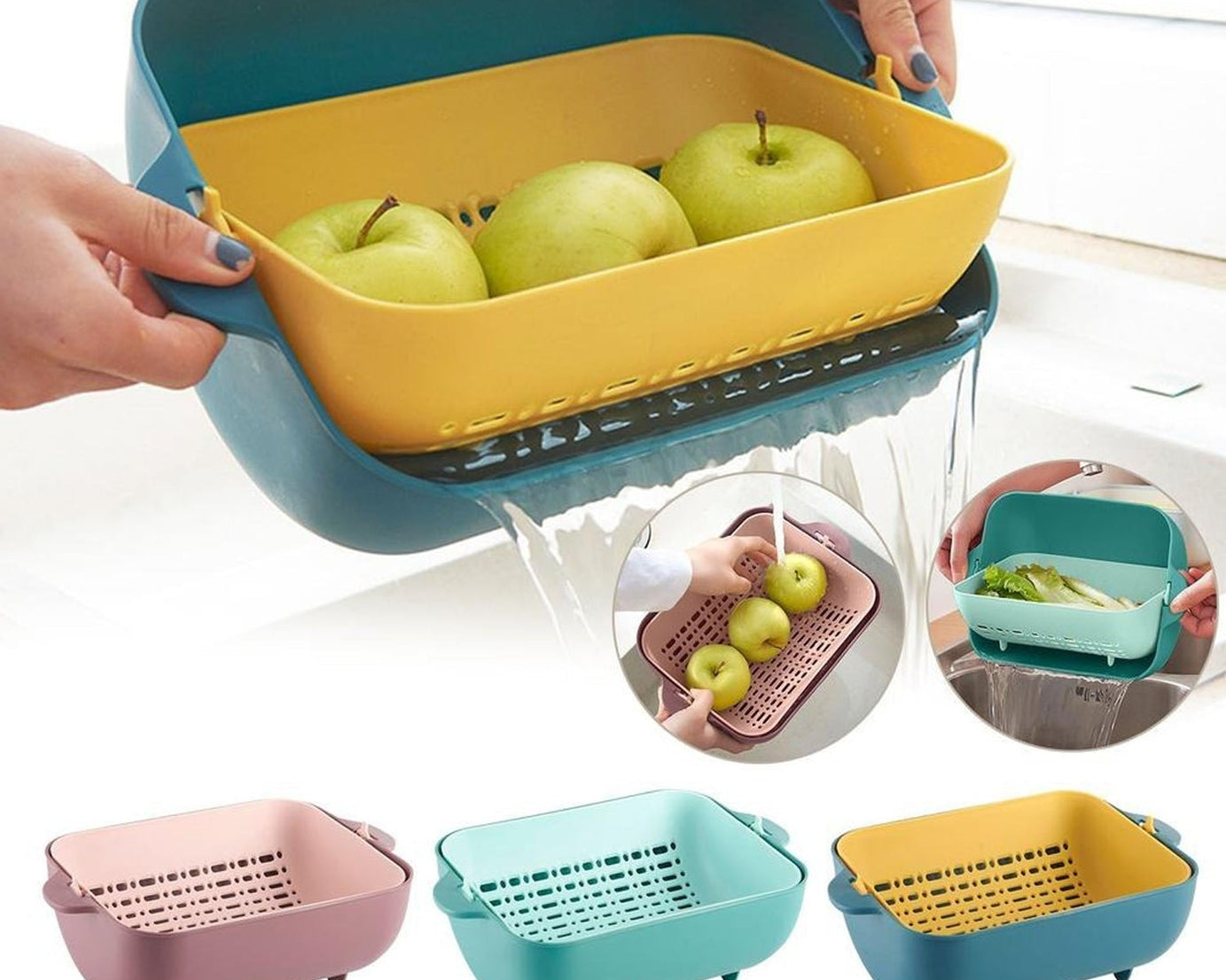 Rotatable strainer bowl for washing fruits and vegetables