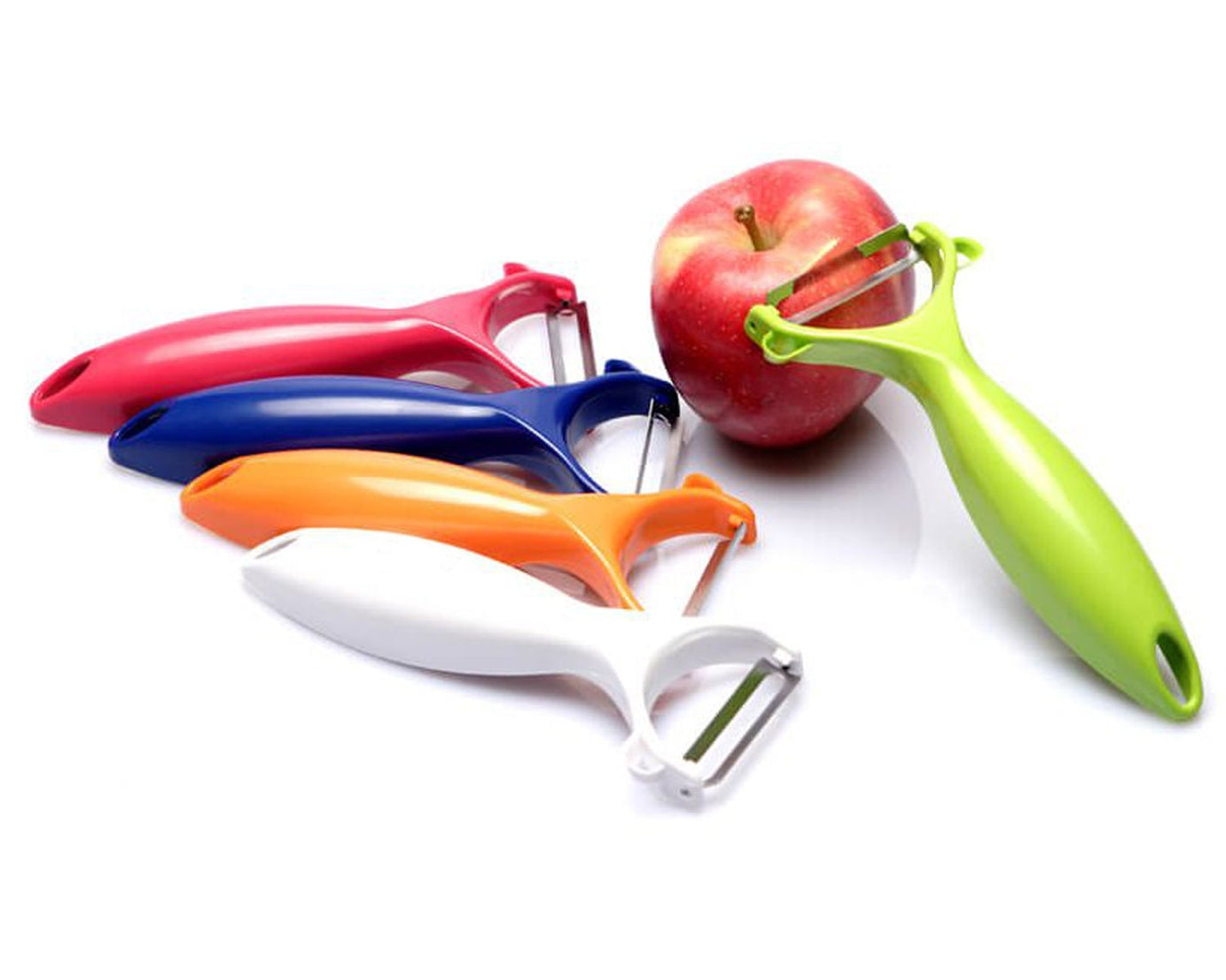 Versatile peeler for preparing fruits and vegetables in the kitchen.