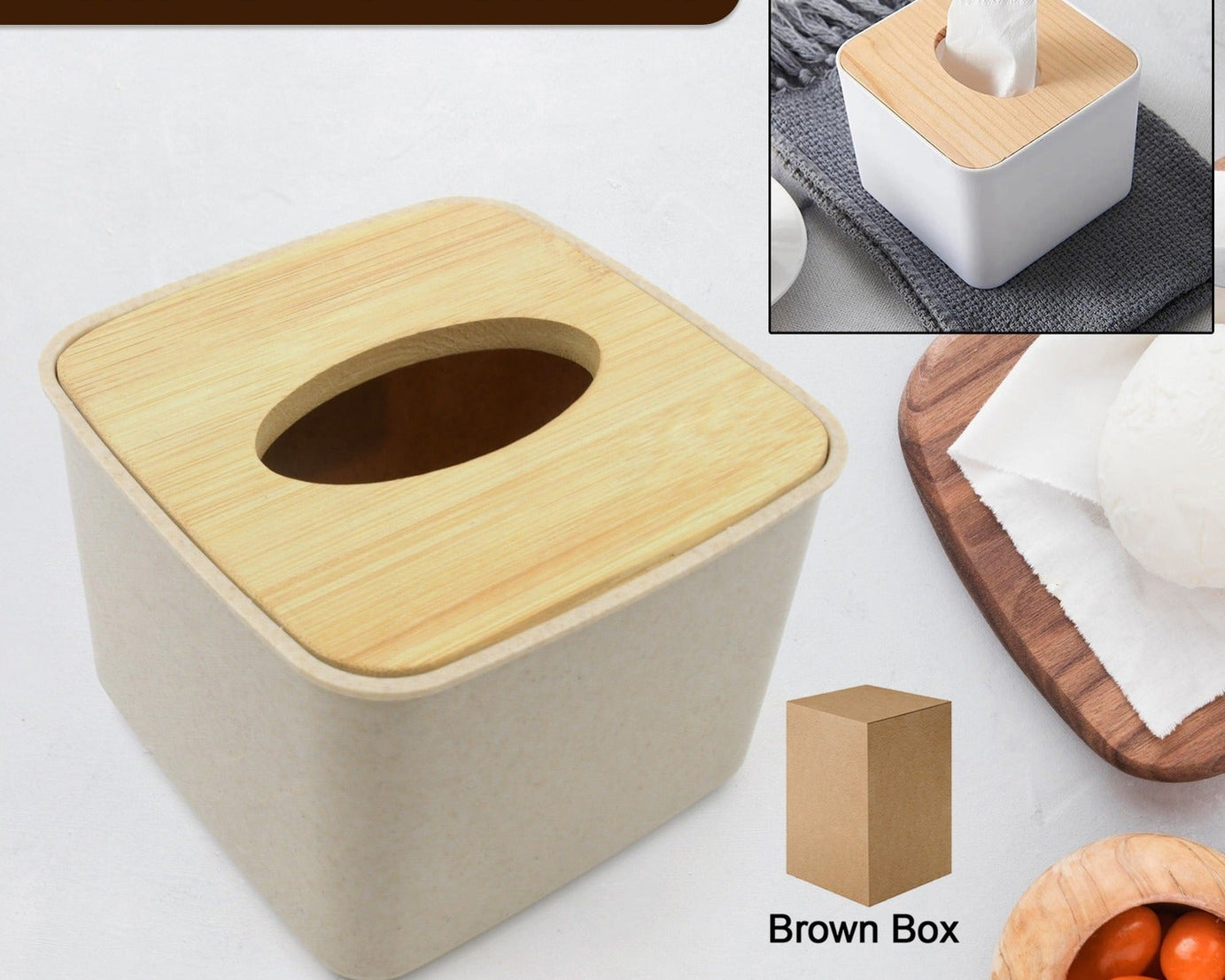 Tissue Box Desktop Stand Bamboo Tissue Cover Box Rectangular Paper Towel Holder Removable Tissue Dispenser for Bathroom Vanity Countertop Bedroom Car Holder Paper Towels Dispenser (1 Pc )