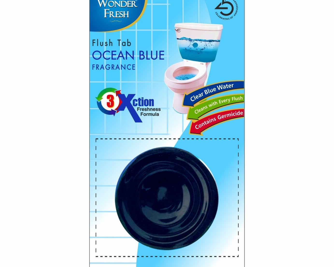 Ocean blue toilet cleaner flush tab in 50 grams for freshening the toilet.