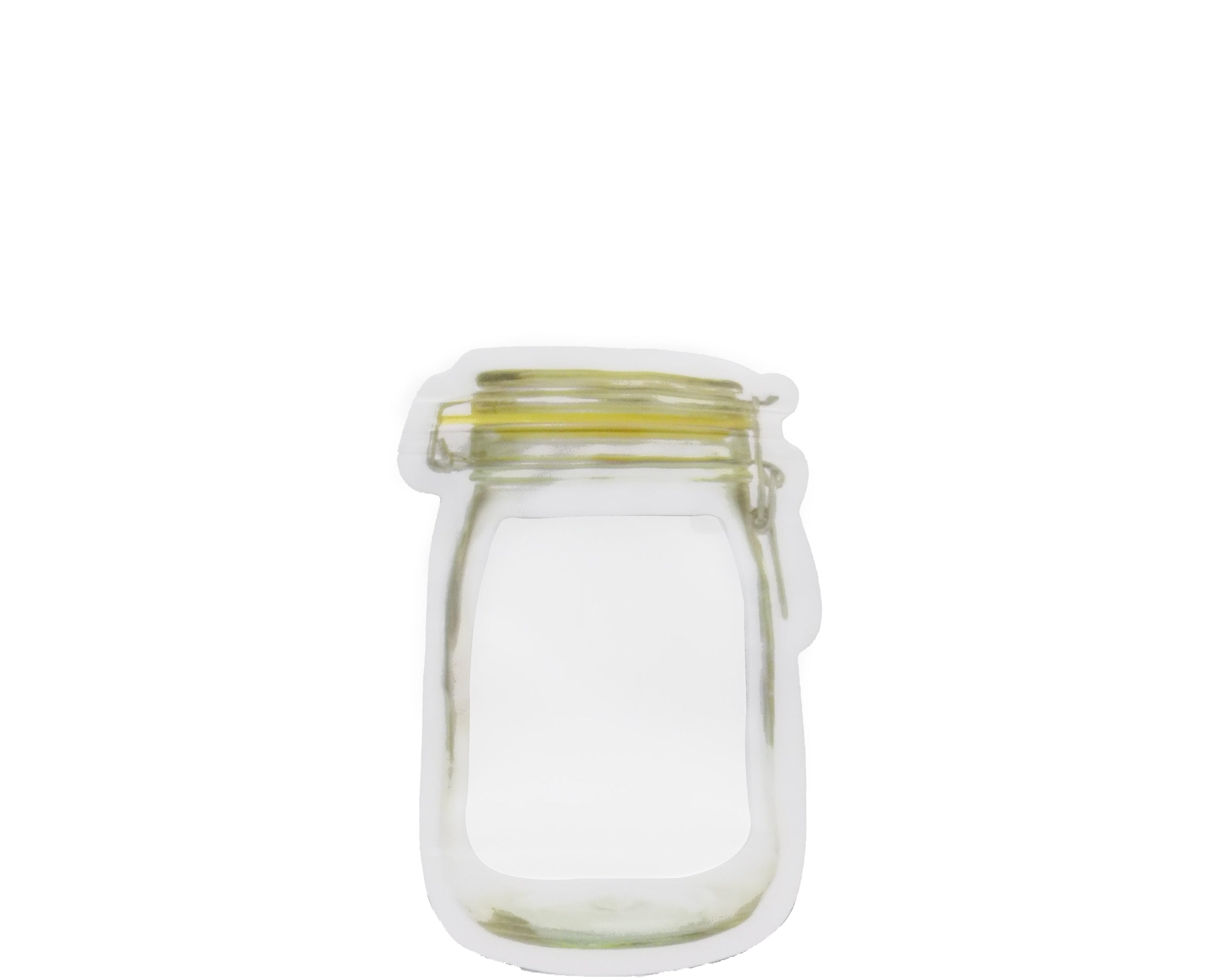 Airtight plastic food storage jar with zipper, 150ml capacity.