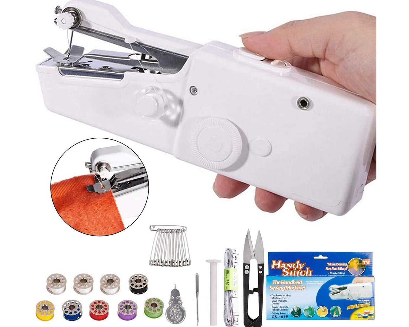 Close-up of mini electric sewing machine