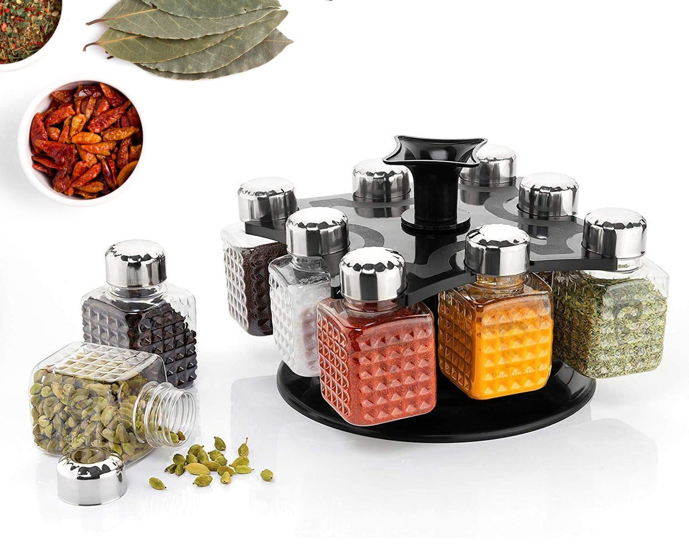 360° Revolving Spice Rack | 8-Piece Square Container Set | All-New Design for Condiments