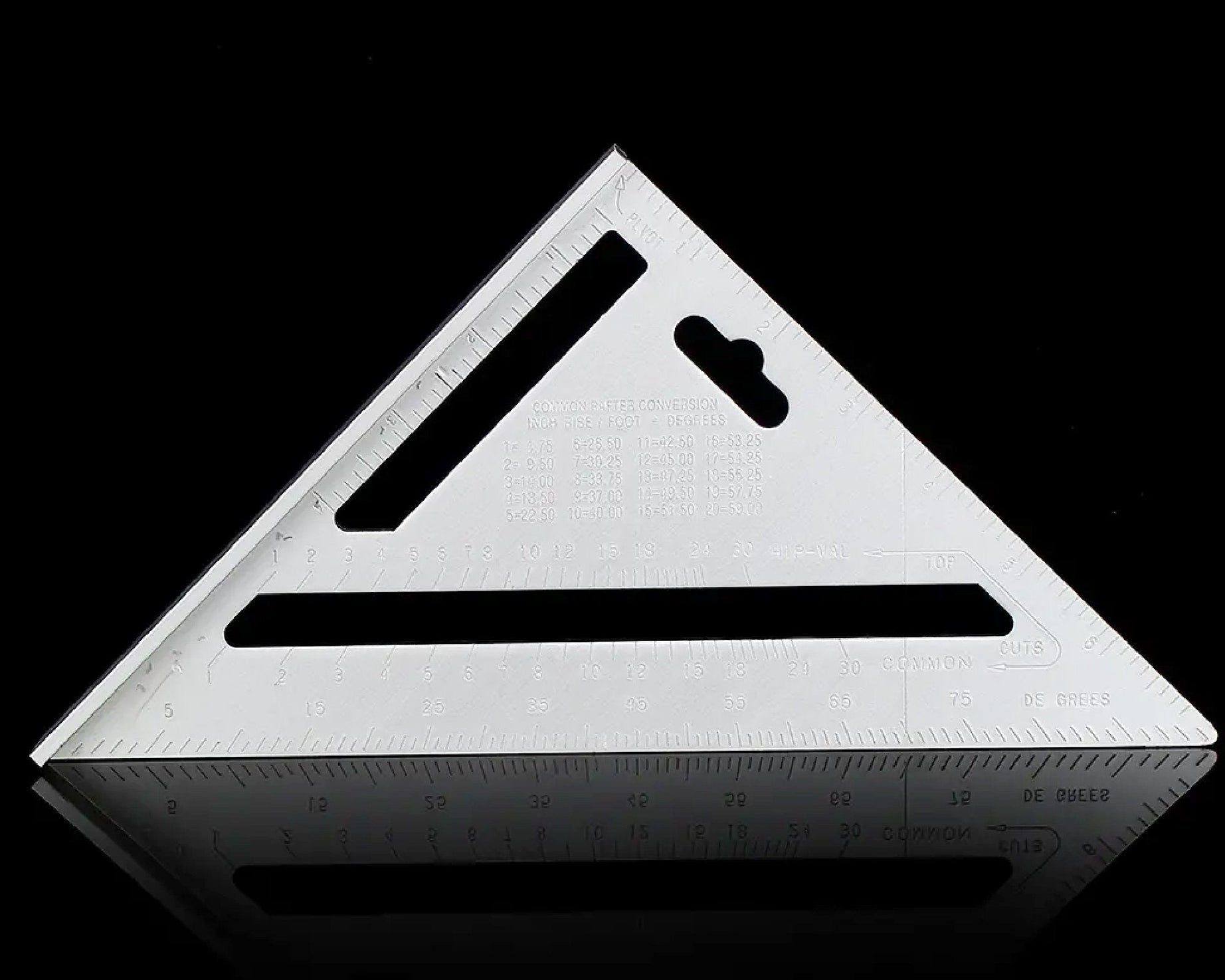 Lightweight double-sided scale, triangle measurement tool.