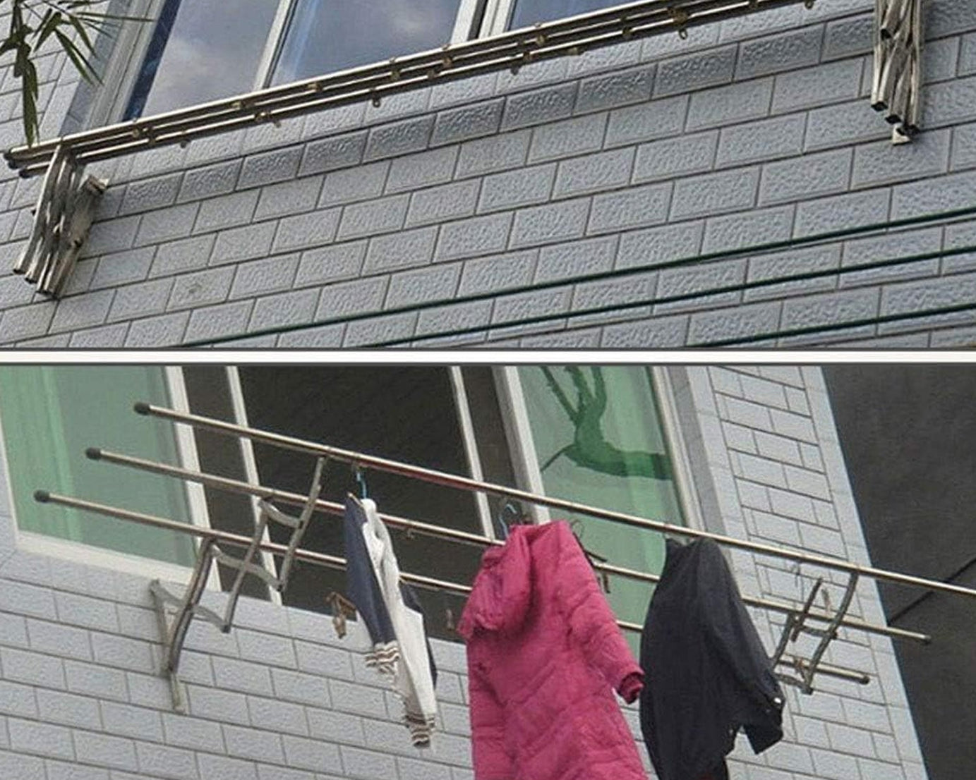 Clothes Rail Rack Clothes Drying Racks, Airer Clothes Drying Rack Wall Mounted Clotheshorse Clothes Airer Washing Cloth Line Extendable Fold Towel Rack Bar for Bathroom Indoor Outdoor