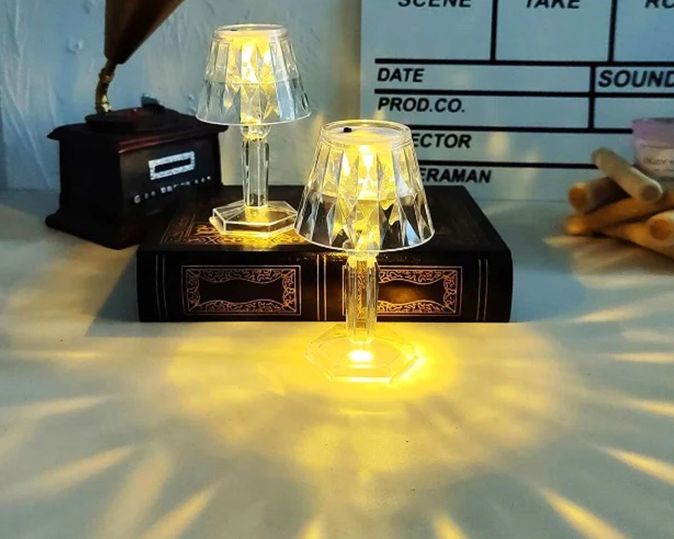 Transparent mini lamp with crystal design.