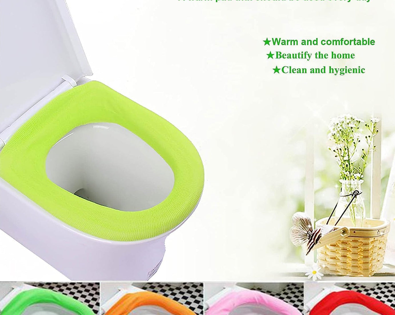 Bathroom Soft Thicker Warmer Stretchable Washable Cloth Toilet Seat Cover Pads (1pc)