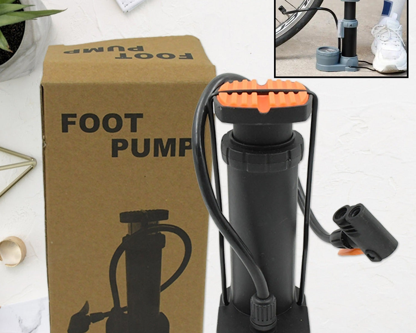 Portable Mini Foot Pump for Bicycle, Bike, and Car