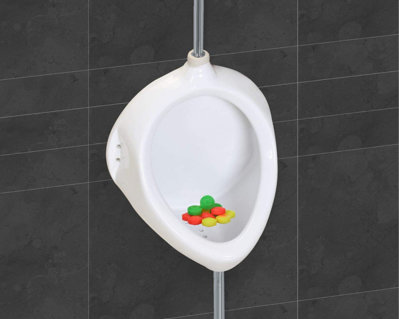 Hygienic urinal cubes for odor control in washrooms.