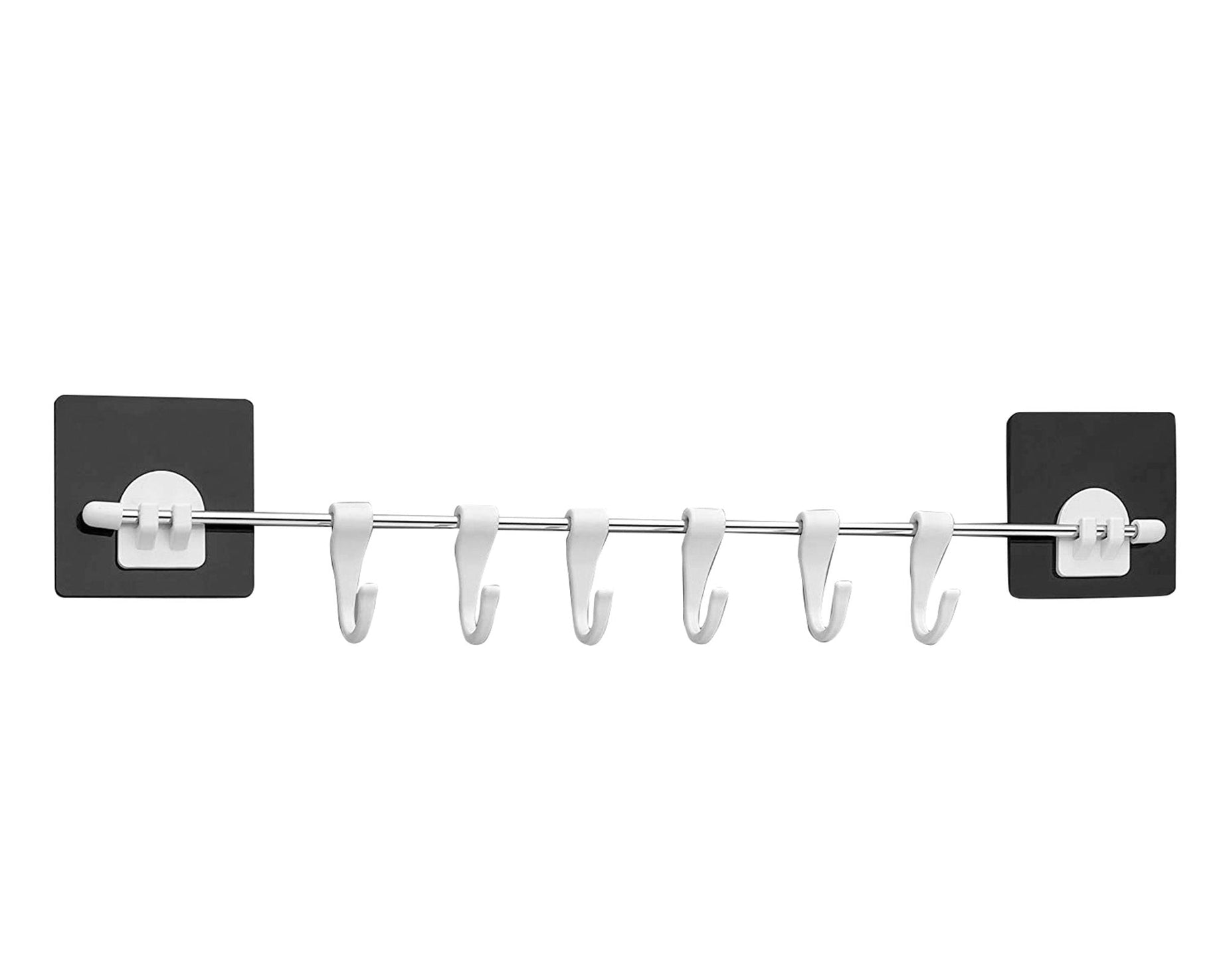Multipurpose self-adhesive hanger hooks, plastic, for various uses.