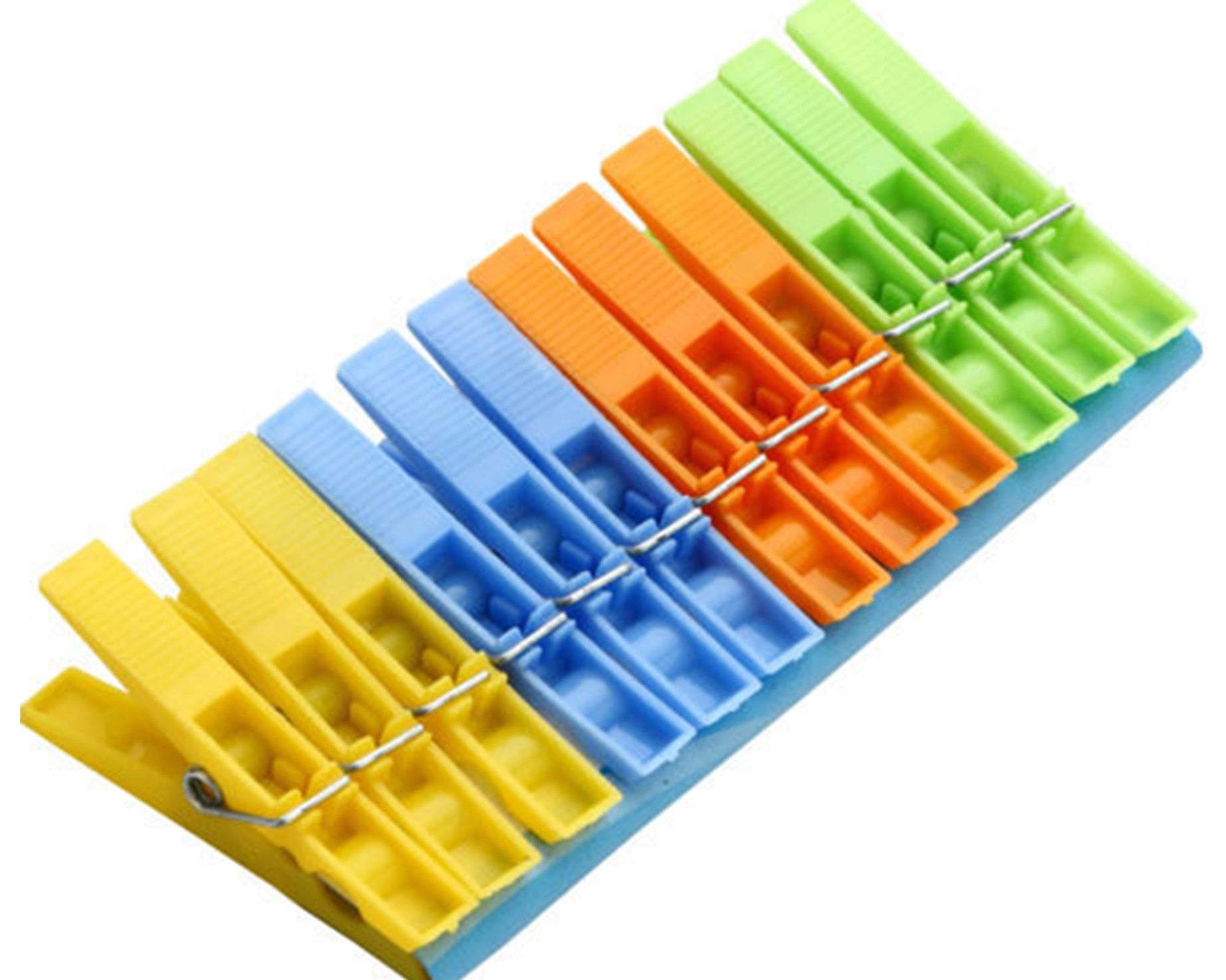 Strong and durable multicolour cloth clips (pack of 12).