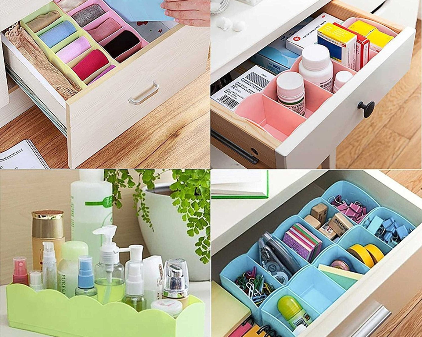 Organizer tray with clear plastic and compartments for storing beads and small items.