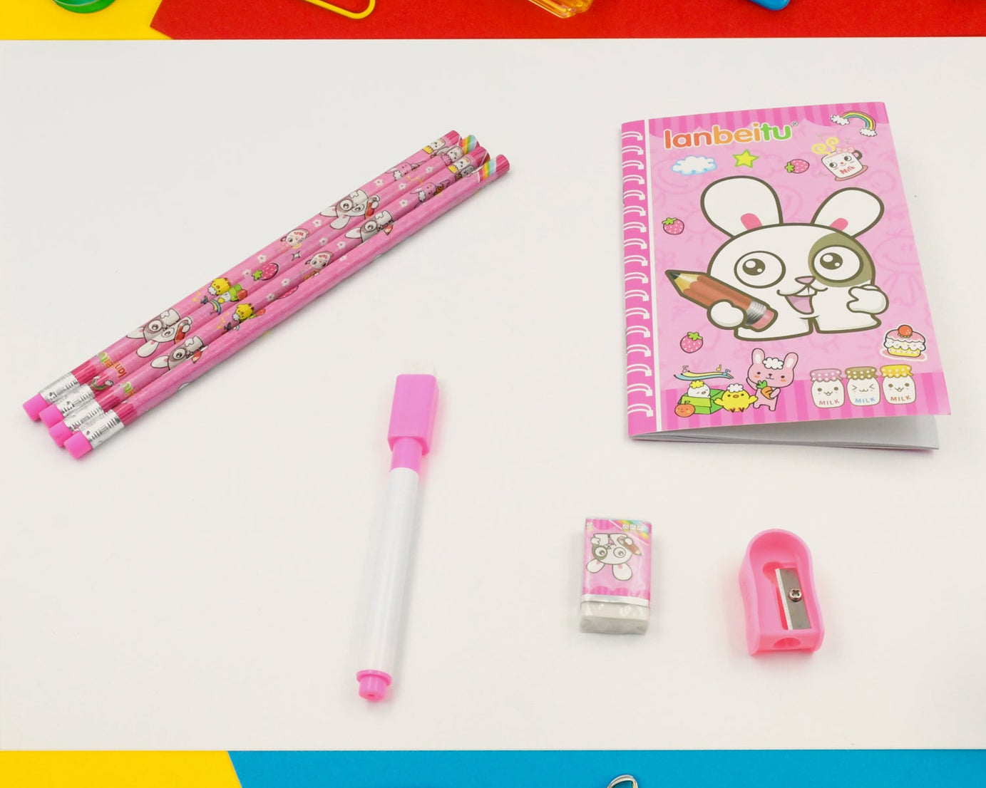 Kids' Stationery Kit: Wooden Pencils, Sharpener, Eraser, Diary (8 Pc Set)