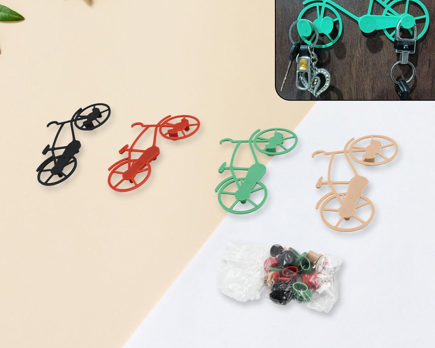 Bicycle Shape Key Chain Holder and wall mount bike hook Key Holders Plastic Key Holder For Home, Office (pack of 4)
