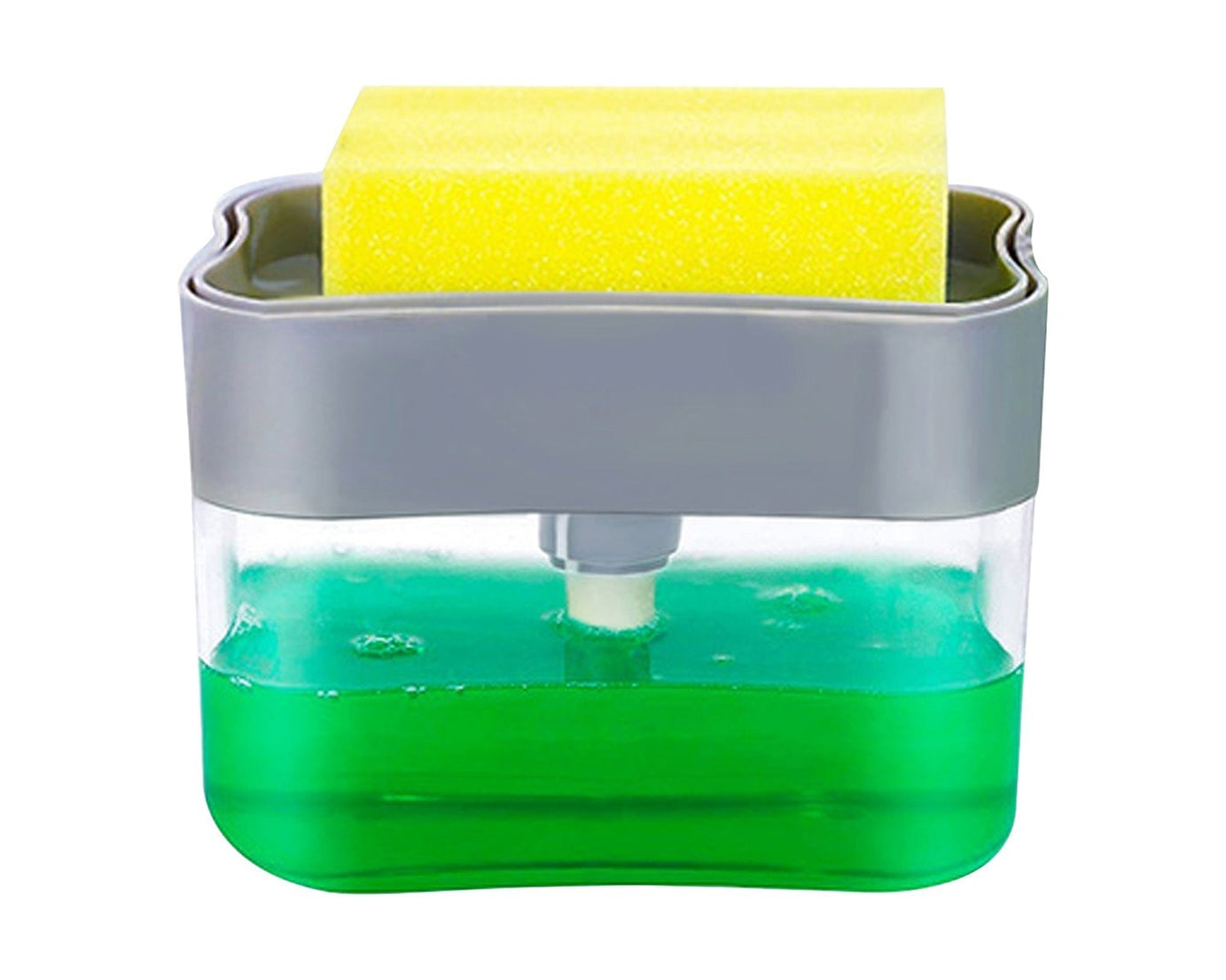 Close-up of a liquid soap dispenser with sponge area.