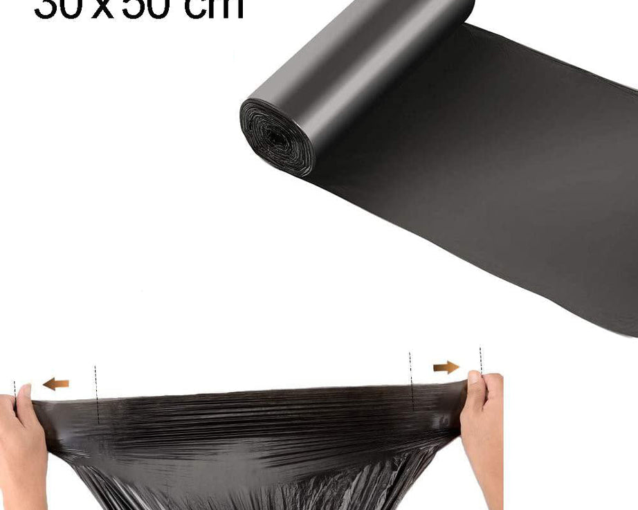 Large black garbage bags, environmentally friendly and durable.