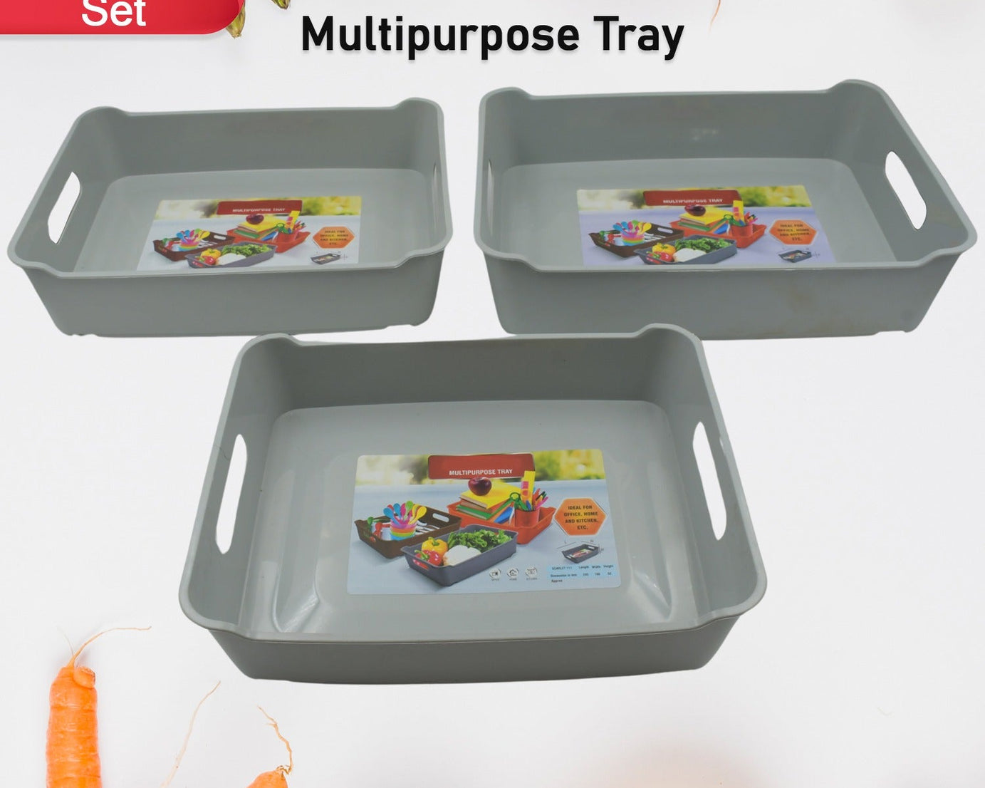Multipurpose Organising & Storage Plastic Tray,  Fruit & Vegetable/ Multi Purpose Tray, Organizer for Kitchen, Countertop, Cabinet, Bathroom Plastic Storage Basket For Store Fruits, Vegetables, Magazines, Cosmetics, Stationary Set of 3