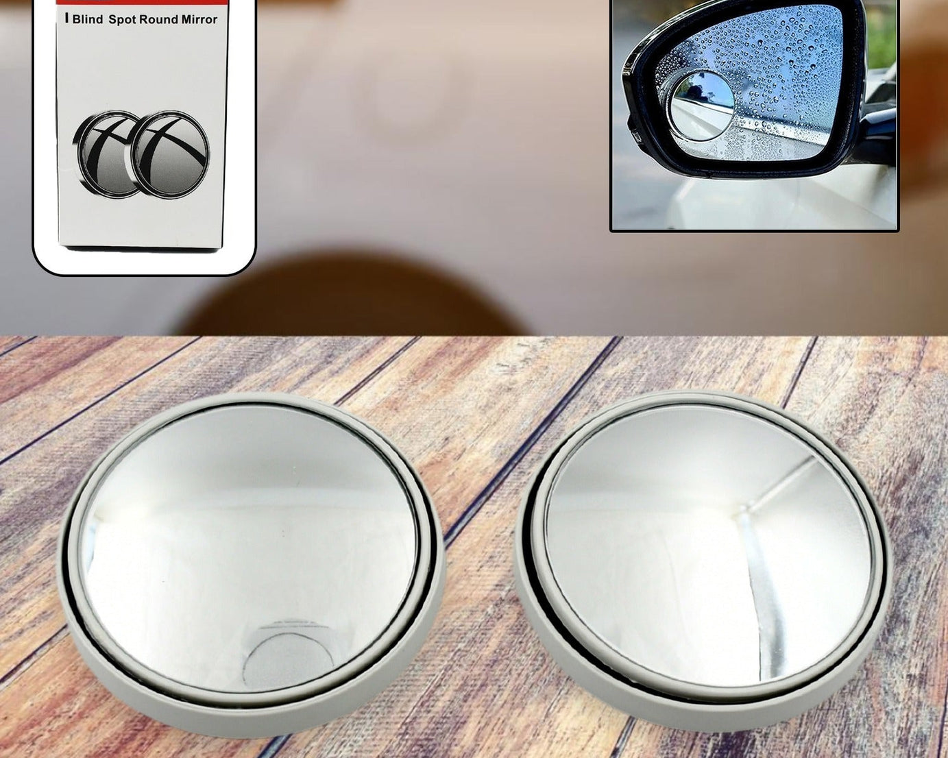 360DEGREE BLIND SPOT ROUND WIDE ANGLE ADJUSTABLE CONVEX REAR VIEW MIRROR - PACK OF 2