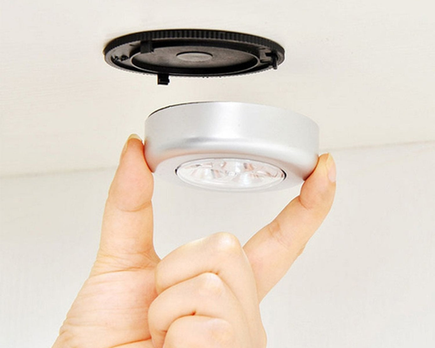 Cordless LED touch light, close-up.