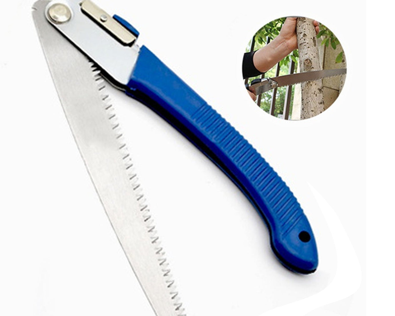 multi-purpose gardening saw folded for storage