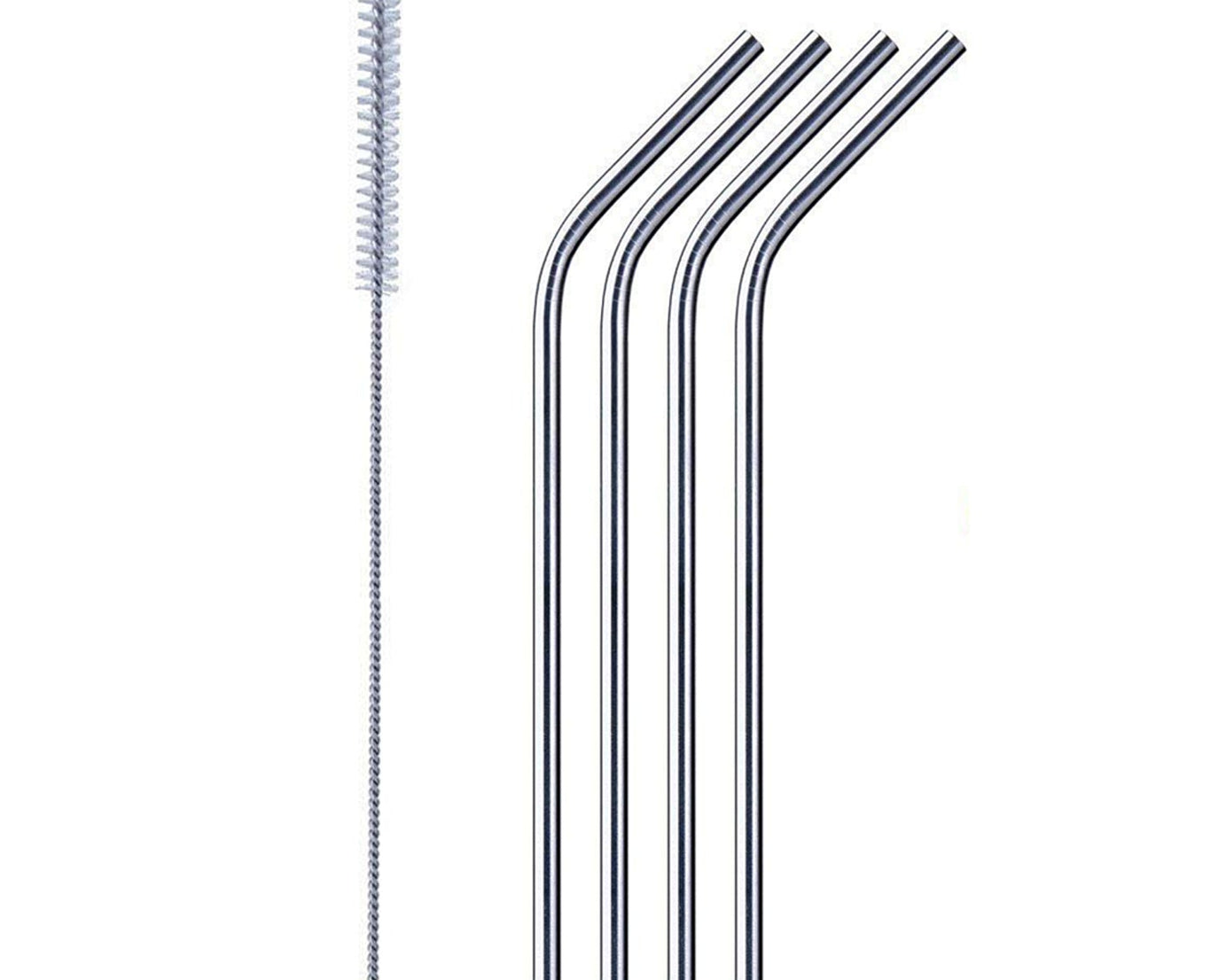 Reusable Stainless Steel Drinking Straws Bent (4 Bent Straws, 1 Brush)